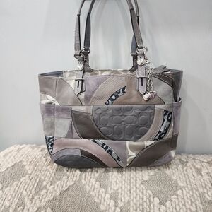 Coach Patchwork Shoulder Bag - Gray and Cream